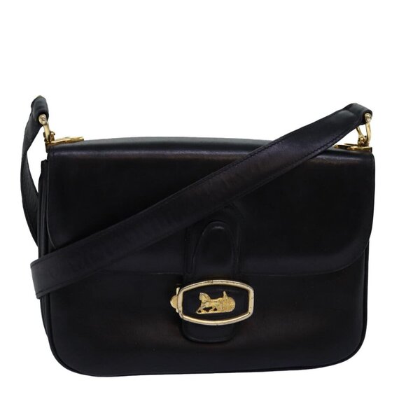 CELINE Horse Carriage Shoulder Bag Leather Black Auth - Picture 1 of 16